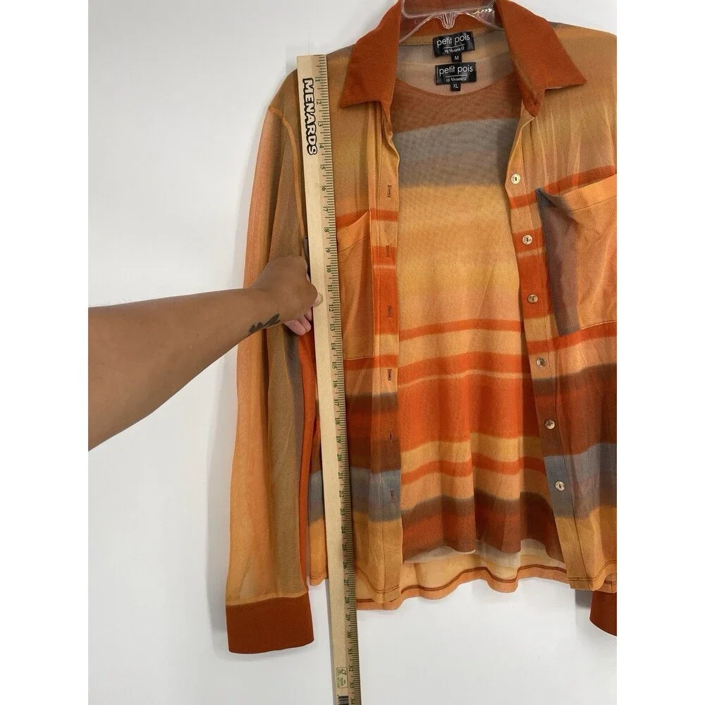 Petit Pois by Viviana G Mesh Top Orange 2 Piece Long Sleeve Top Artsy Y2K USA
